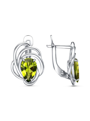 Серьги бижутерия, покрытие - платинирование, вставка - фианит (недрагоценный камень)