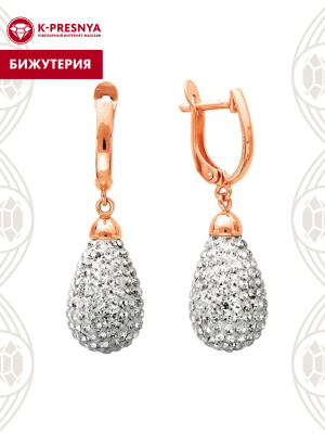 Серьги бижутерия, покрытие - золочение, вставка - стекло ювелирное preciosa