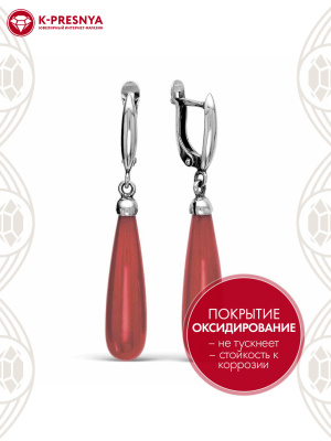 Серьги серебро 925 пробы, покрытие - оксидирование, вставка - искусственный коралл