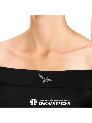 Брошь серебро 925 пробы, покрытие - оксидирование, вставка - фианит (недрагоценный камень)