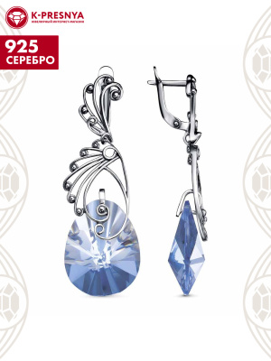 Серьги серебро 925 пробы, покрытие - оксидирование, вставка - стекло ювелирное собственной огранки