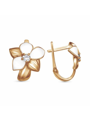 Серьги бижутерия, покрытие - золочение, отделка - эмаль, вставка - фианит (недрагоценный камень)