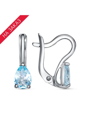 Серьги серебро 925 пробы, покрытие - платинирование, вставка - голубой топаз (полудрагоценный камень)