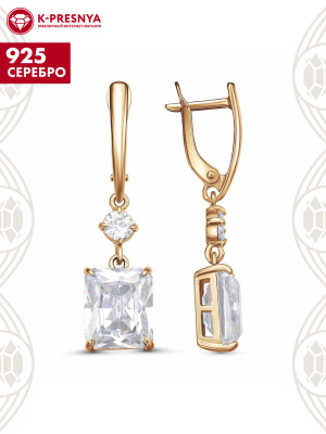 Серьги серебро 925 пробы, покрытие - золочение, вставка - фианит (недрагоценный камень)