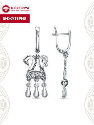 Серьги бижутерия, покрытие - серебрение с оксидированием, без вставок
