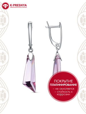 Серьги бижутерия, покрытие - платинирование, вставка - стекло ювелирное собственной огранки