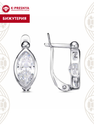 Серьги бижутерия, покрытие - платинирование, вставка - фианит (недрагоценный камень)