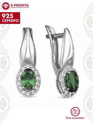 Серьги серебро 925 пробы, покрытие - родирование, вставка - искусственная шпинель, фианит (недрагоценный камень)