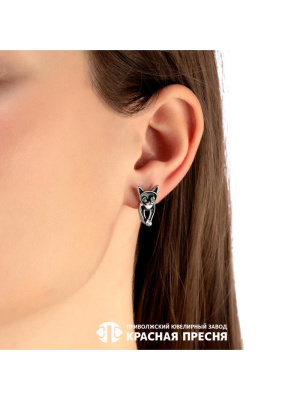 Серьги серебро 925 пробы, покрытие - родирование, отделка - эмаль, вставка - искусственная шпинель