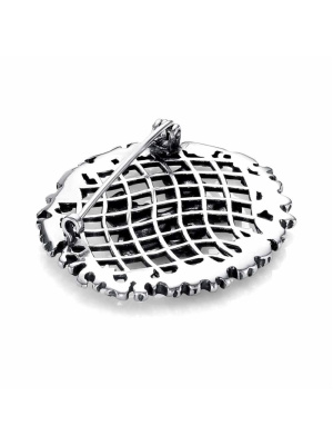 Брошь бижутерия, покрытие - серебрение с оксидированием, выборочное золочение, без вставок