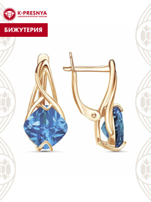 Серьги бижутерия, покрытие - золочение, вставка - фианит (недрагоценный камень)