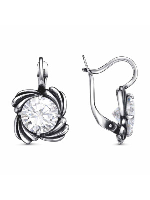 Серьги серебро 925 пробы, покрытие - оксидирование, вставка - фианит (недрагоценный камень)