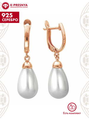 Серьги серебро 925 пробы, покрытие - золочение, вставка - имитация жемчуга