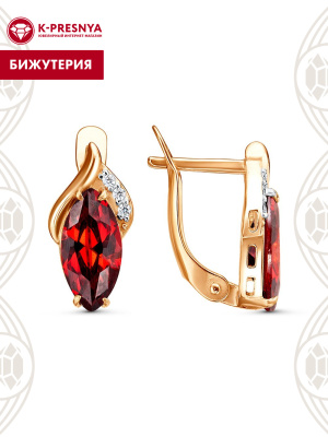 Серьги бижутерия, покрытие - золочение, выборочное родирование, вставка - фианит (недрагоценный камень)