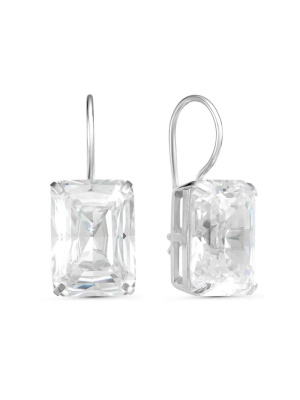 Серьги серебро 925 пробы, покрытие - родирование, вставка - фианит (недрагоценный камень)