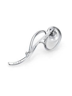 Брошь бижутерия, покрытие - платинирование, вставка - культивированный жемчуг