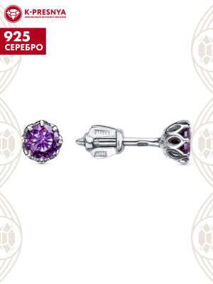 Серьги серебро 925 пробы, покрытие - родирование, вставка - фианит (недрагоценный камень)