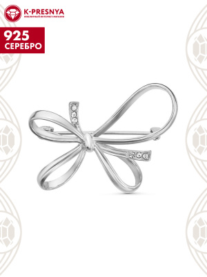 Брошь серебро 925 пробы, покрытие - родирование, вставка - фианит (недрагоценный камень)