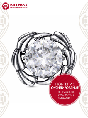 Брошь серебро 925 пробы, покрытие - оксидирование, вставка - фианит (недрагоценный камень)