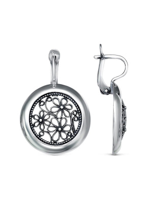 Серьги бижутерия, покрытие - серебрение с оксидированием, без вставок