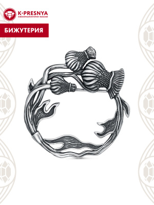 Брошь бижутерия, покрытие - серебрение с оксидированием, без вставок