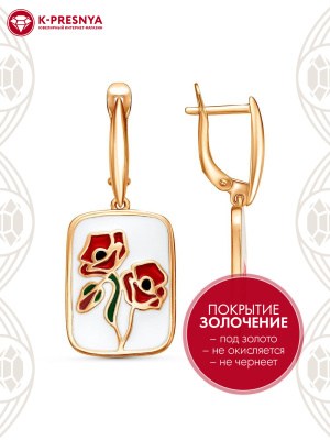 Серьги бижутерия, покрытие - золочение, отделка - эмаль, без вставок