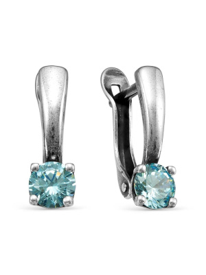 Серьги бижутерия, покрытие - серебрение с оксидированием, вставка - фианит (недрагоценный камень)