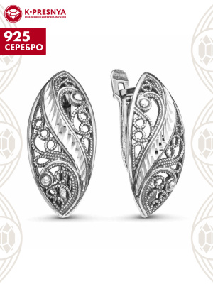 Серьги серебро 925 пробы, покрытие - оксидирование, отделка - алмазная грань, без вставок