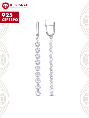 Серьги серебро 925 пробы, без покрытия, вставка - фианит (недрагоценный камень)