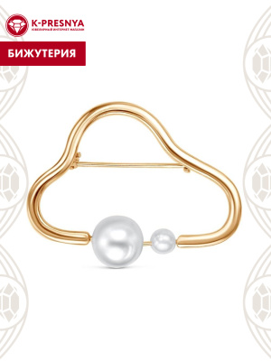 Брошь бижутерия, покрытие - золочение, вставка - имитация жемчуга