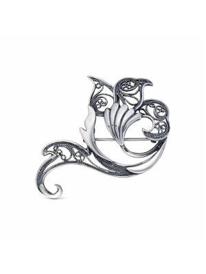 Брошь серебро 925 пробы, покрытие - оксидирование, без вставок