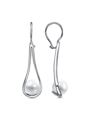 Серьги бижутерия, покрытие - платинирование, вставка - имитация жемчуга