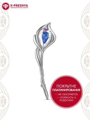 Брошь бижутерия, покрытие - платинирование, вставка - фианит (недрагоценный камень)