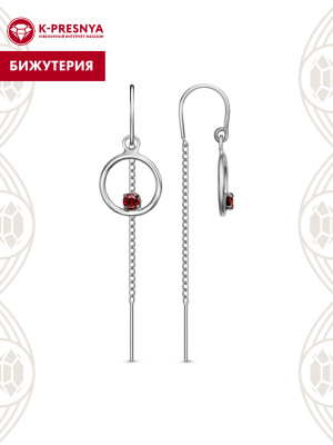 Серьги бижутерия, покрытие - платинирование, вставка - фианит (недрагоценный камень)