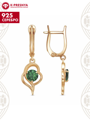 Серьги серебро 925 пробы, покрытие - золочение, вставка - искусственная шпинель