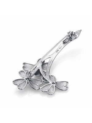 Брошь серебро 925 пробы, покрытие - платинирование, вставка - фианит (недрагоценный камень)