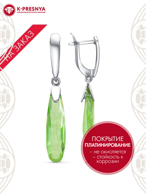 Серьги серебро 925 пробы, покрытие - платинирование, вставка - стекло ювелирное собственной огранки