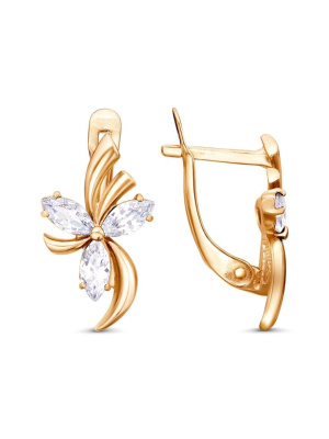 Серьги бижутерия, покрытие - золочение, вставка - фианит (недрагоценный камень)