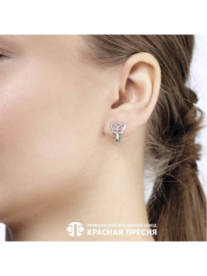 Серьги серебро 925 пробы, покрытие - платинирование, вставка - фианит (недрагоценный камень)