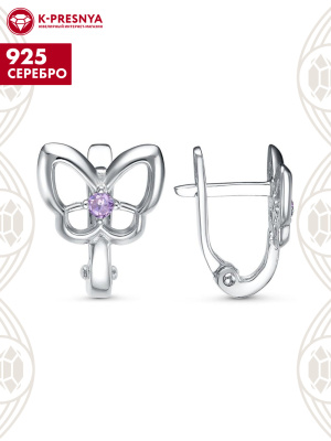 Серьги серебро 925 пробы, покрытие - платинирование, вставка - фианит (недрагоценный камень)