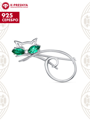 Брошь серебро 925 пробы, покрытие - платинирование, вставка - искусственная шпинель