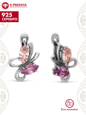 Серьги серебро 925 пробы, покрытие - оксидирование, вставка - фианит (недрагоценный камень)