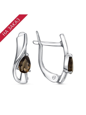 Серьги серебро 925 пробы, покрытие - родирование, вставка - дымчатый кварц