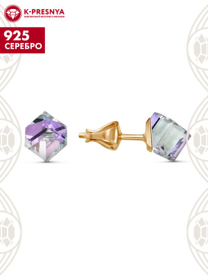 Серьги серебро 925 пробы, покрытие - золочение, вставка - ювелирное стекло европейской огранки