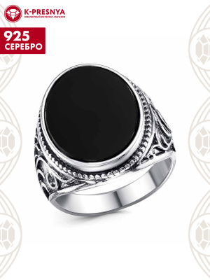 Кольцо серебро 925 пробы, покрытие - оксидирование, вставка - искусственный агат черный