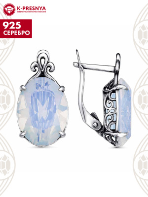 Серьги серебро 925 пробы, покрытие - оксидирование, вставка - стекло ювелирное собственной огранки