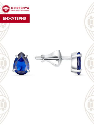 Серьги бижутерия, покрытие - платинирование, вставка - фианит (недрагоценный камень)