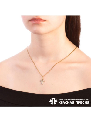 Подвеска серебро 925 пробы, покрытие - золочение, выборочное родирование, вставка - фианит (недрагоценный камень)