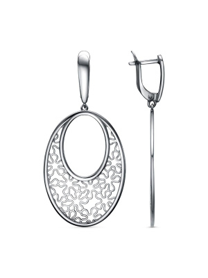 Серьги бижутерия, покрытие - серебрение с оксидированием, без вставок