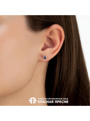 Серьги серебро 925 пробы, покрытие - родирование, вставка - фианит (недрагоценный камень)